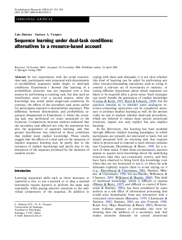 (PDF) Sequence learning under dual-task conditions: Alternatives to a ...