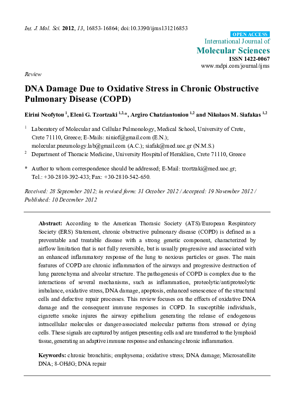 (PDF) DNA Damage Due to Oxidative Stress in Chronic Obstructive ...