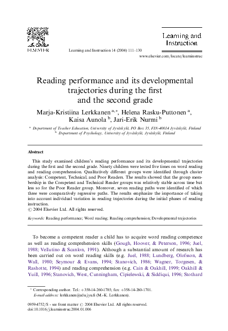 (PDF) Reading performance and its developmental trajectories during the ...