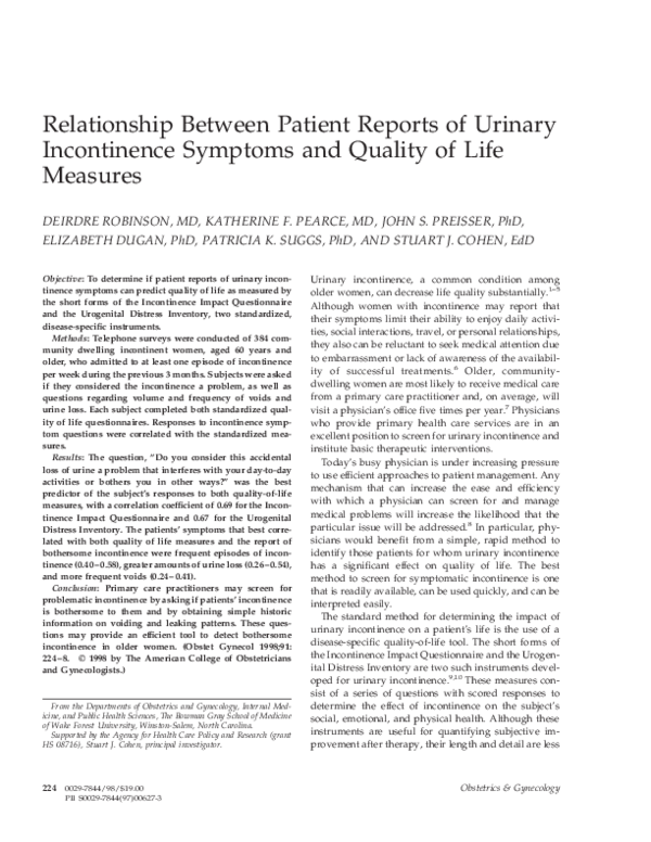 (PDF) Relationship between patient reports of urinary incontinence ...