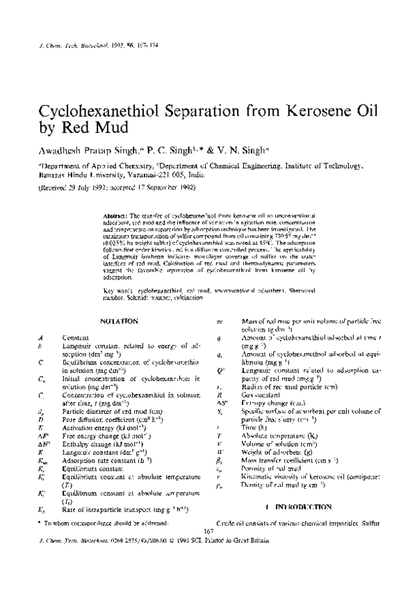 (PDF) Cyclohexanethiol separation from kerosene oil by red mud