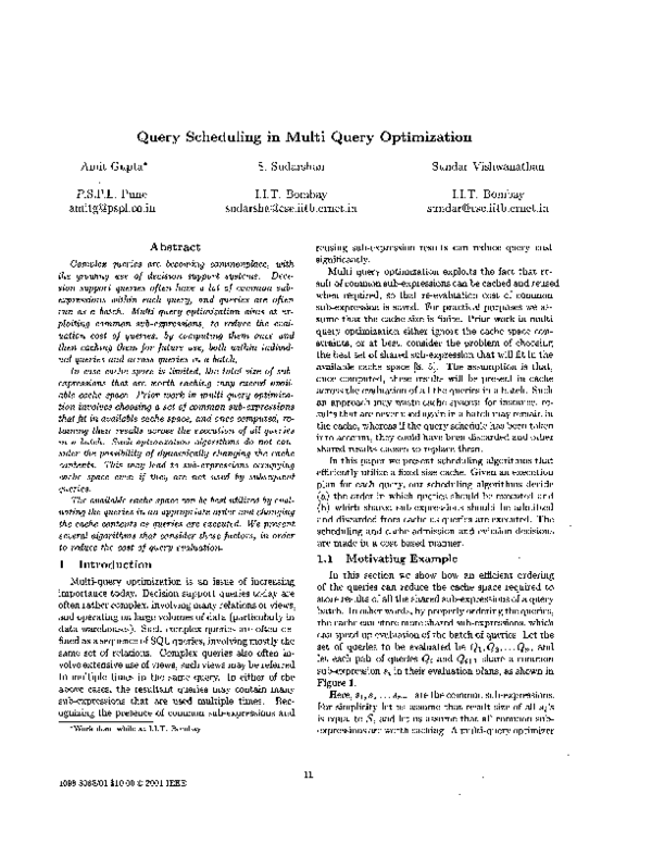 (PDF) Query Scheduling In Multi Query Optimization