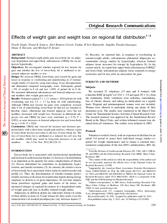 (PDF) Effects of weight gain and weight loss on regional fat
