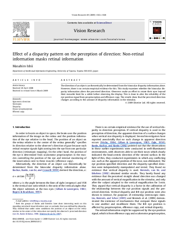 Retinal disparity definition psychology image
