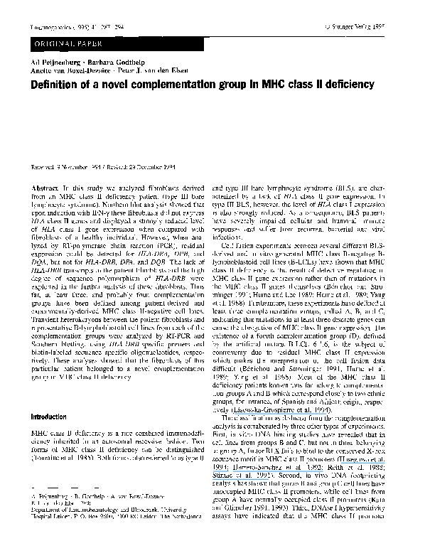 (PDF) Definition of a novel complementation group in MHC class II