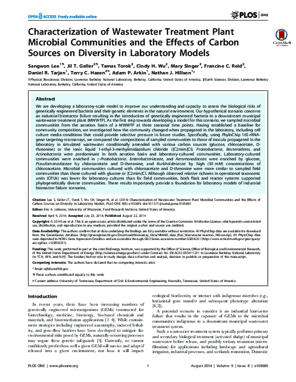 (PDF) Characterization of wastewater treatment plant microbial ...