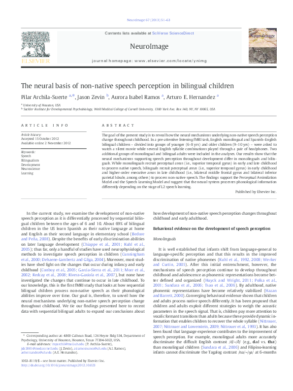 (PDF) The neural basis of non-native speech perception in bilingual ...