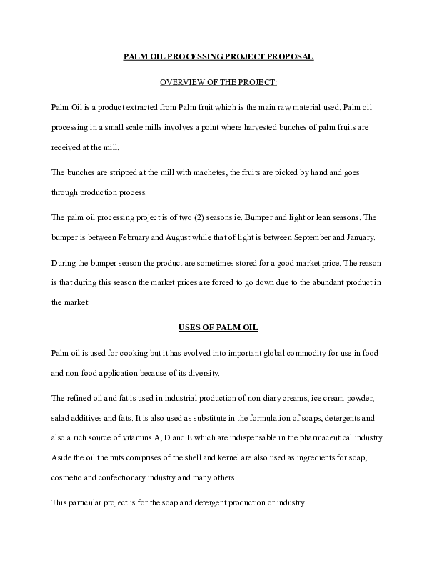 (DOC) PALM OIL PROCESSING PROJECT PROPOSAL samuel kyeremeh Academia.edu