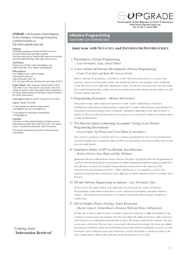 (PDF) Qualitative studies of xp in a medium sized business