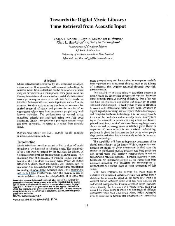 (PDF) Towards the digital music library