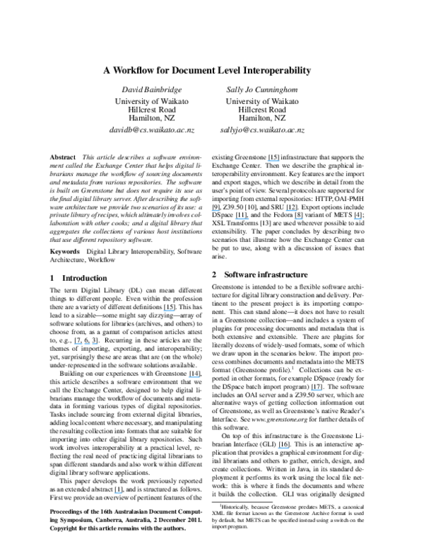 (PDF) A Workflow for Document Level Interoperability