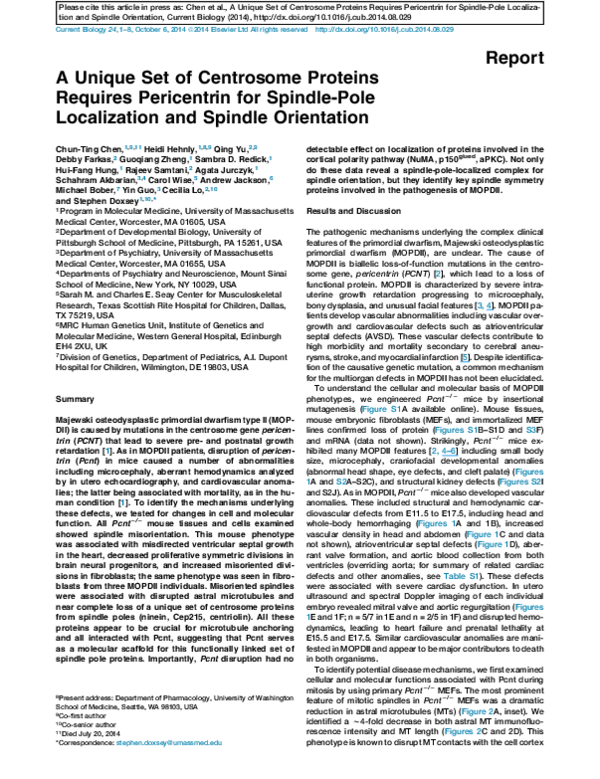 (PDF) A unique set of centrosome proteins requires pericentrin for ...
