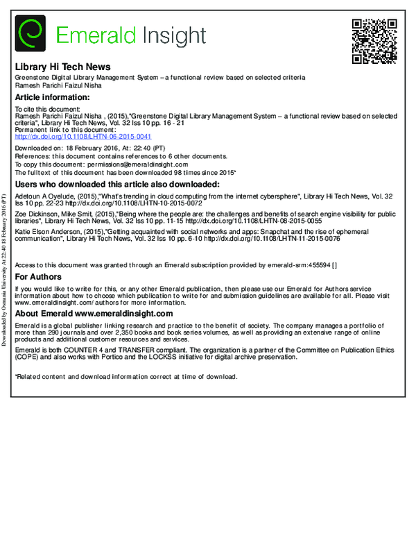 (PDF) Greenstone Digital Library Management System a functional