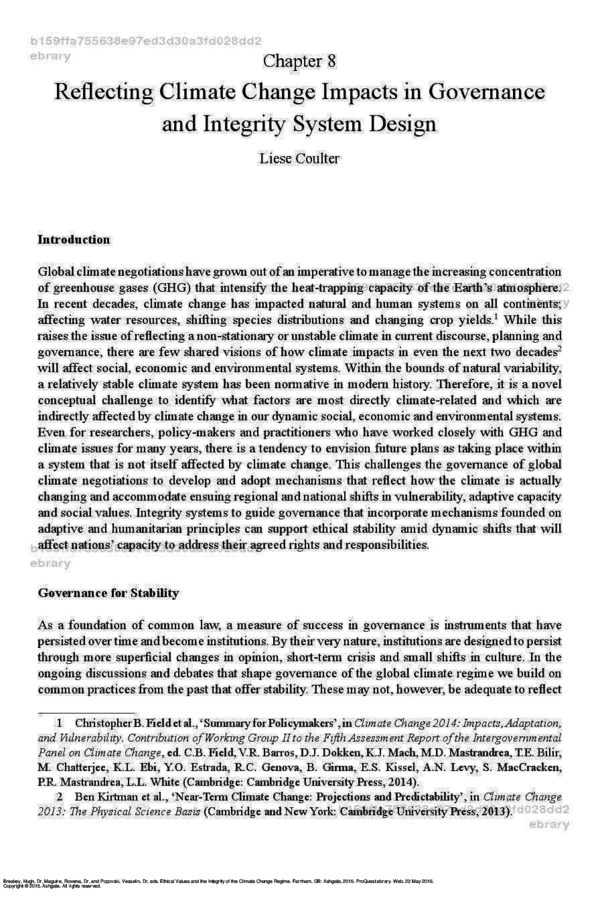 (PDF) Reflecting Climate Change Impacts in Governance and Integrity ...