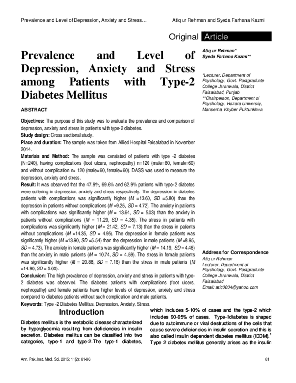 (PDF) Prevalence and Level of Depression, Anxiety and Stress among ...