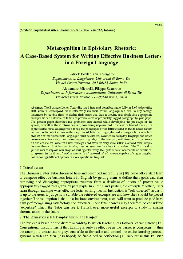 Metacognition in epistolary rhetoric: A case-based system for writing ...