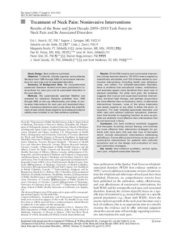 (PDF) Treatment of Neck Pain: Noninvasive Interventions: Results of the ...