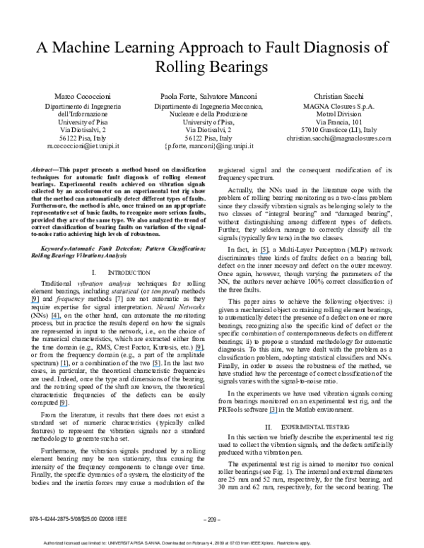 (PDF) A Machine Learning Approach to Fault Diagnosis of Rolling Bearings