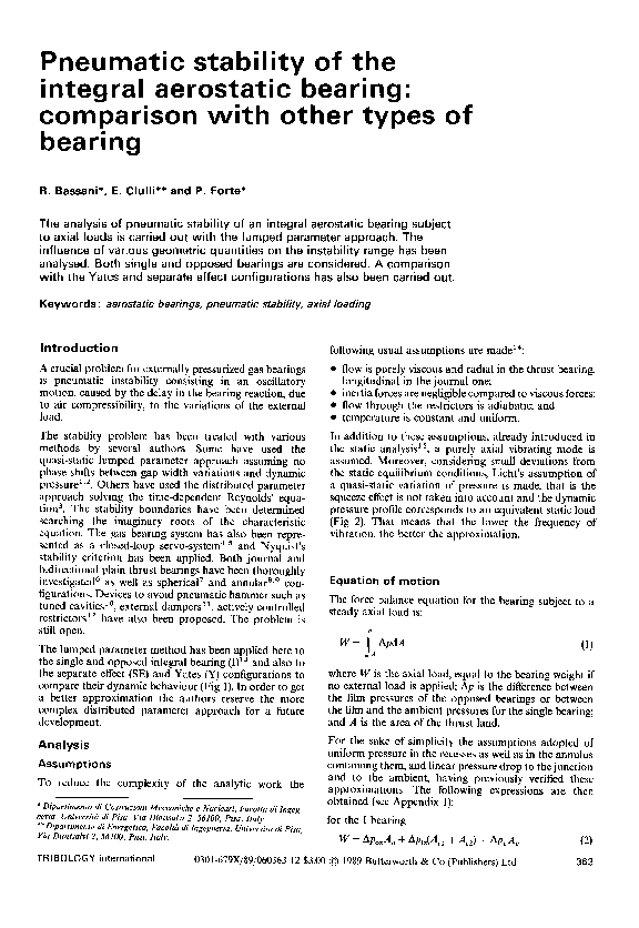 (PDF) Pneumatic stability of the integral aerostatic bearing ...