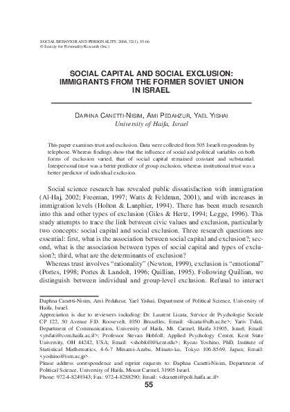 (PDF) Social capital and social exclusion: Immigrants from the former ...
