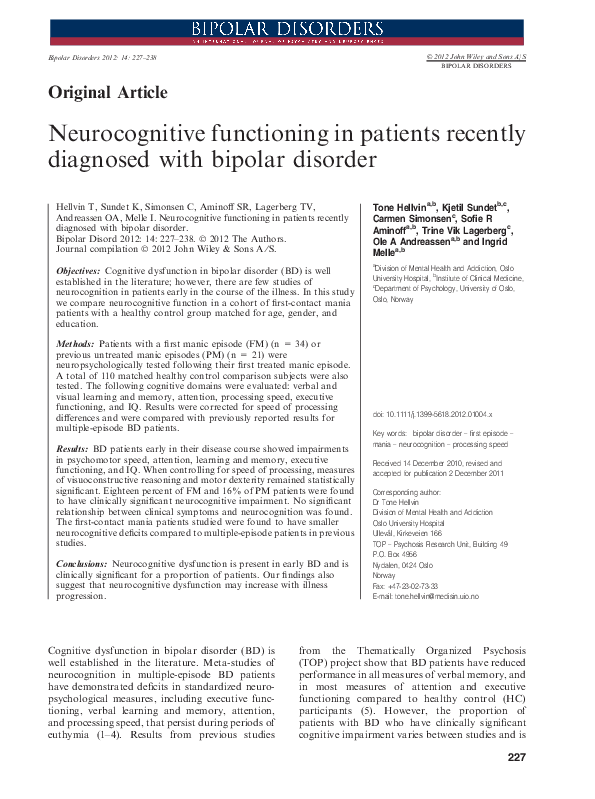 (PDF) Neurocognitive functioning in patients recently diagnosed with ...