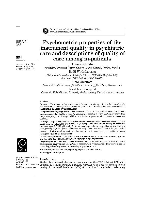 (PDF) Psychometric properties of the instrument quality in psychiatric ...