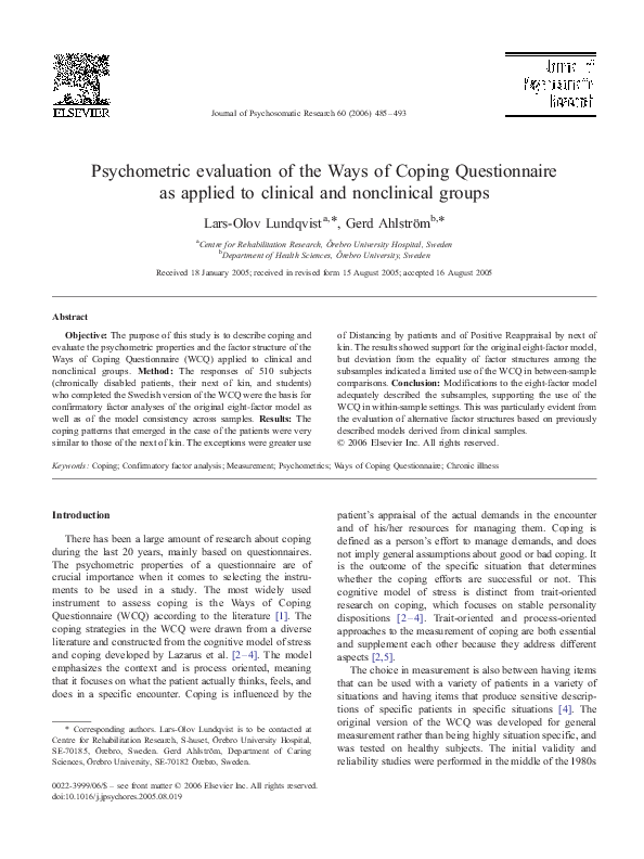  pdf psychometric evaluation of the ways of coping questionnaire as