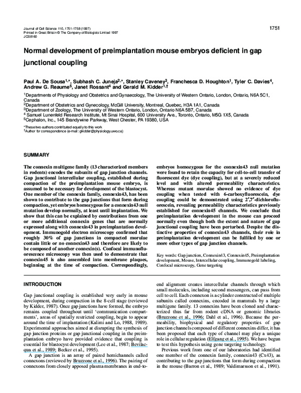 (PDF) Normal development of preimplantation mouse embryos deficient in ...