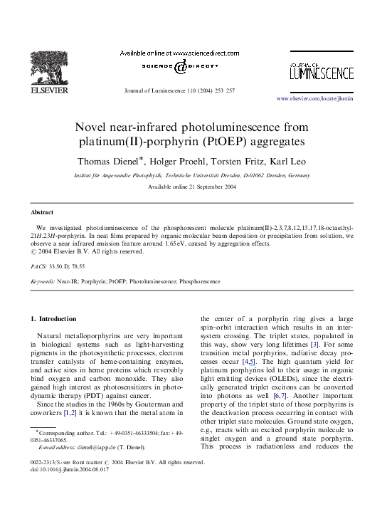 (PDF) Novel near-infrared photoluminescence from platinum(II)-porphyrin ...