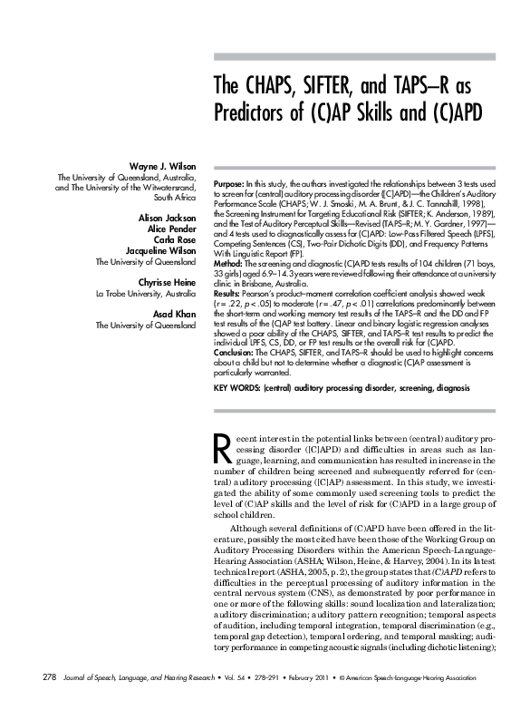 (PDF) The CHAPS, SIFTER, and TAPS-R as Predictors of (C) AP Skills and ...