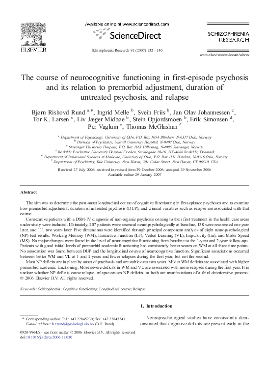 (PDF) The course of neurocognitive functioning in first-episode ...