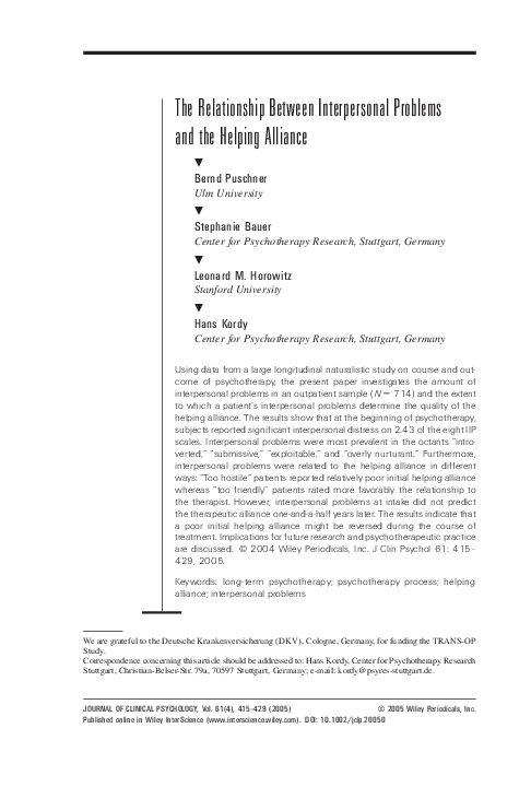 (PDF) The relationship between interpersonal problems and occupational ...