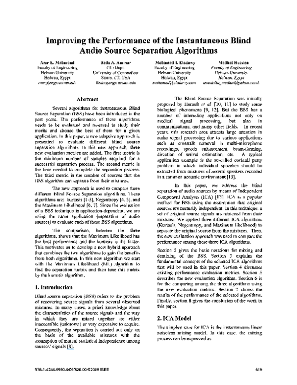 (PDF) Improving the performance of the instantaneous Blind audio Source ...