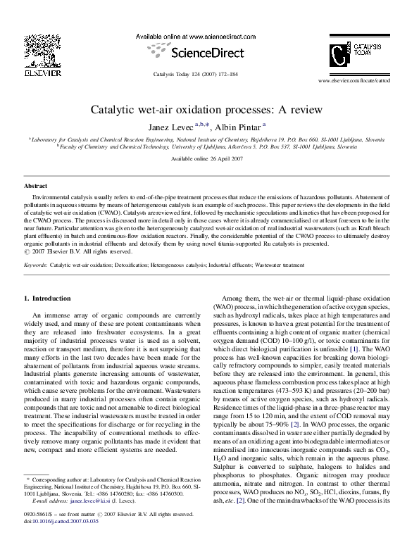 Pdf Catalytic Wet Air Oxidation Processes A Review