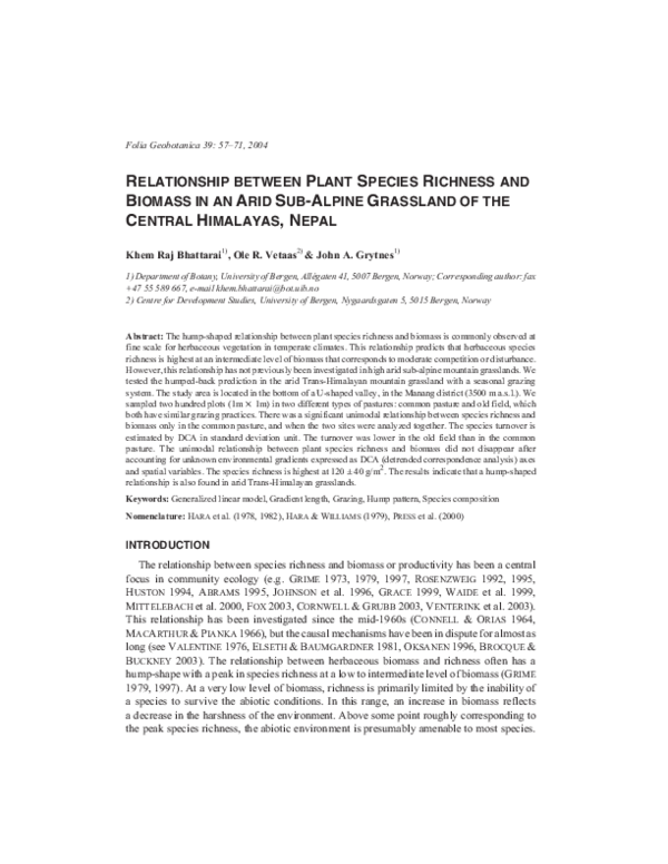 (PDF) Relationship between plant species richness and biomass in an ...