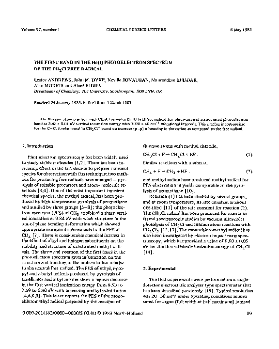 (PDF) The first band in the He(I) photoelectron spectrum of the CH2Cl ...
