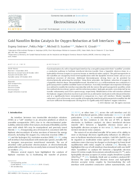 (PDF) Gold Nanofilm Redox Catalysis for Oxygen Reduction at Soft Interface