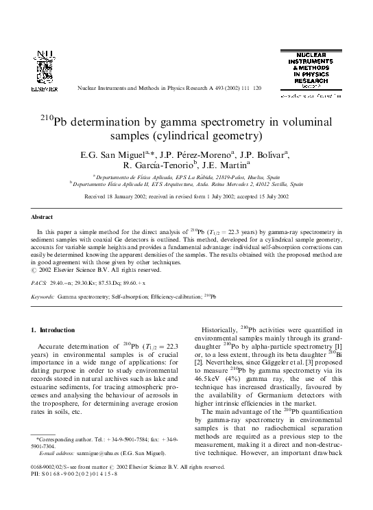 (PDF) Efficiency calibration for 210Pb gammaspectrometric