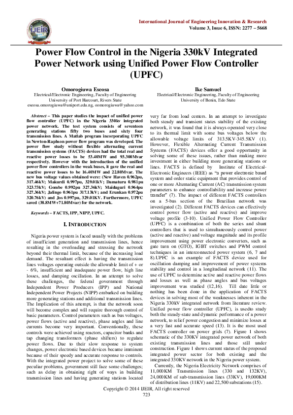(PDF) Power Flow Control in the Nigeria 330KV Integrated Power Network