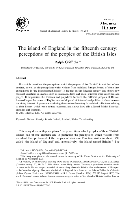 The island of England in the fifteenth century: perceptions of the peoples of the British Isles