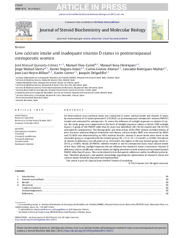 (PDF) Low calcium intake and inadequate vitamin D status in ...