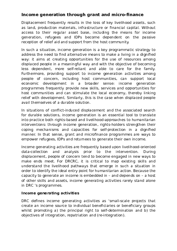 (DOC) Income generation through grant and micro-finance
