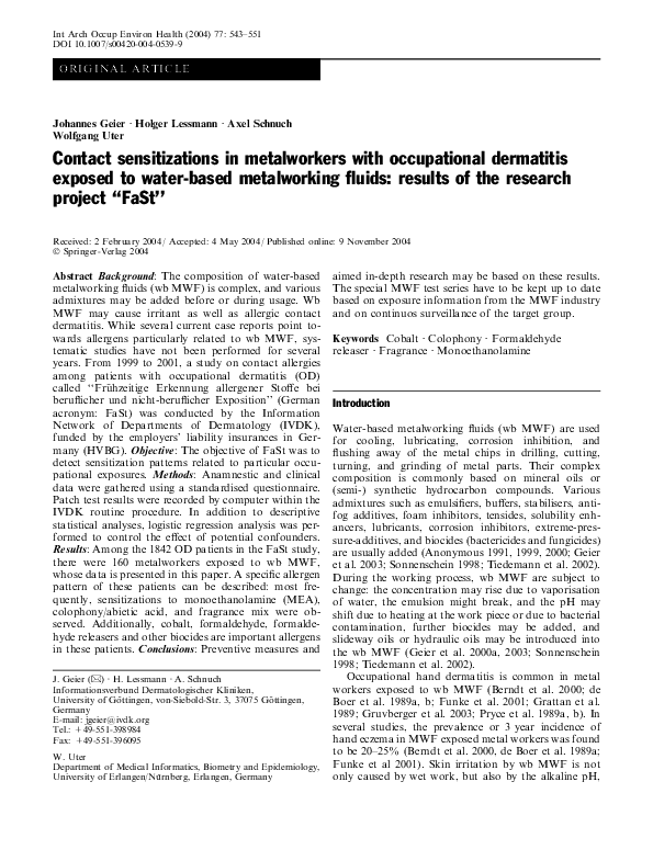 (PDF) Contact sensitizations in metalworkers with occupational