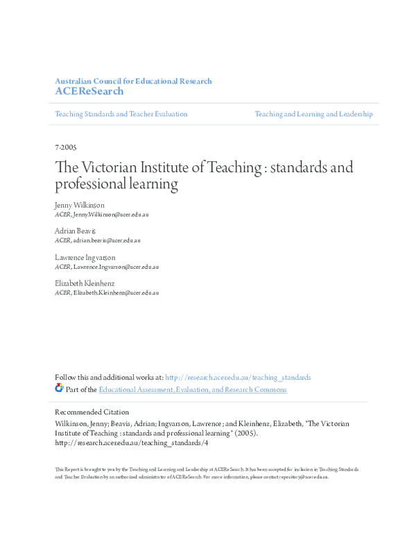 (PDF) The Victorian Institute of Teaching standards and professional learning
