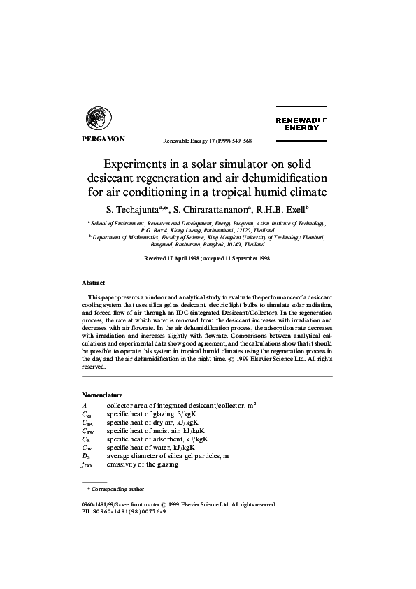 (PDF) Experiments in a solar simulator on solid desiccant regeneration ...