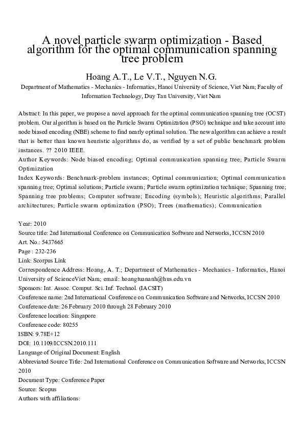 (PDF) A Novel Particle Swarm Optimization based Algorithm for Path ...