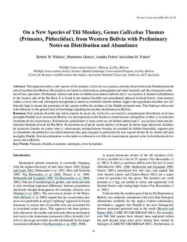 (PDF) On a New Species of Titi Monkey, Genus Callicebus Thomas ...