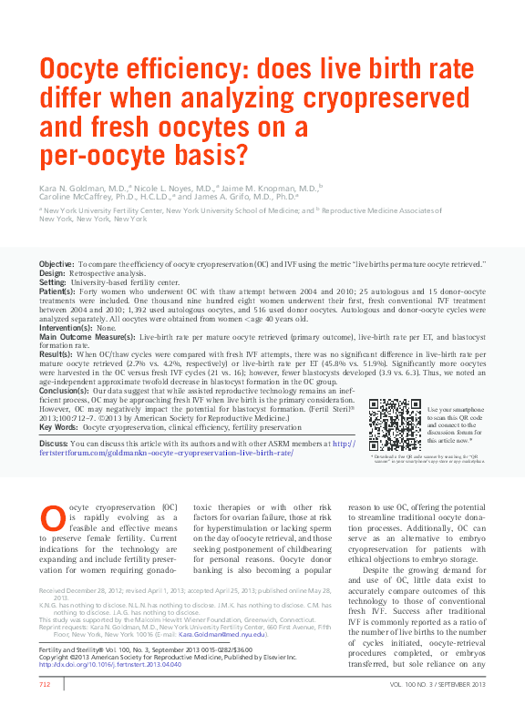 (PDF) Oocyte efficiency: does live birth rate differ when analyzing ...