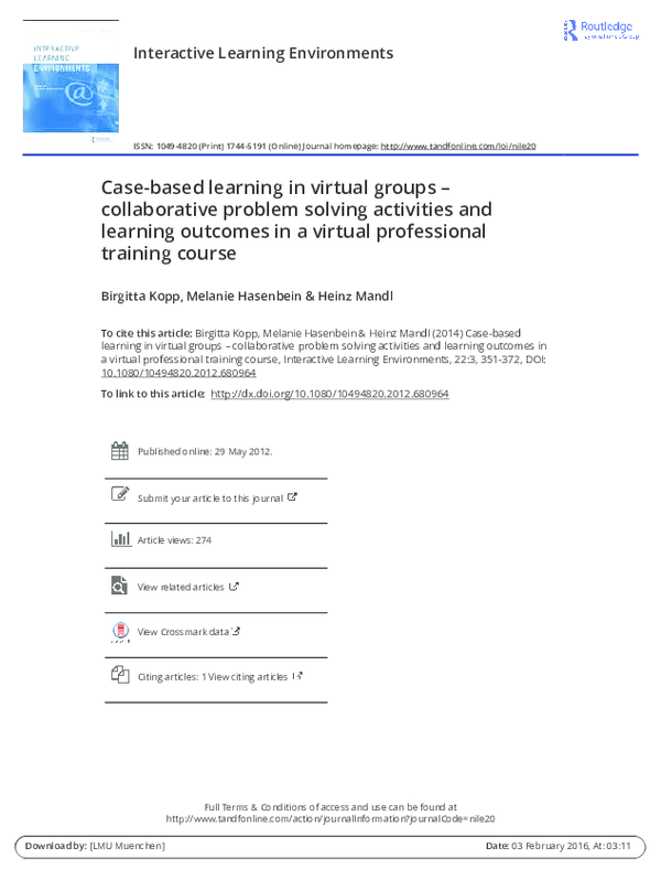 (PDF) Case-based learning in virtual groups – collaborative problem ...