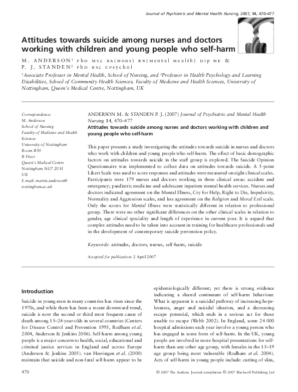 (PDF) Attitudes towards suicide among nurses and doctors working with ...